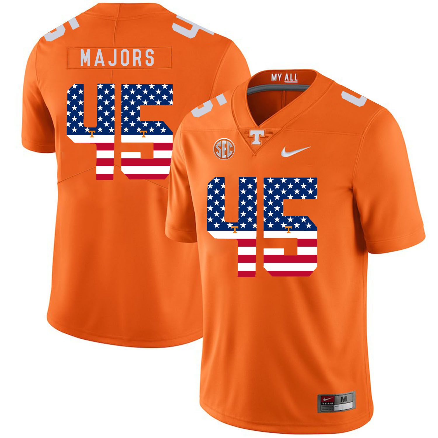 Men Tennessee Volunteers #45 Majors Orange Flag Customized NCAA Jerseys->customized ncaa jersey->Custom Jersey
